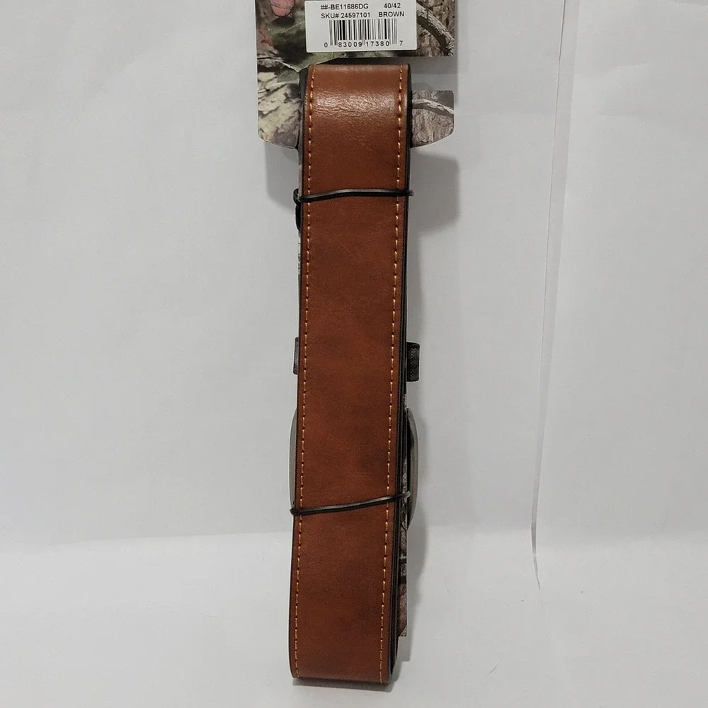 Mossy Oak Mens Brown Faux Leather Camo Belt Size 40/42 BE11686DG New